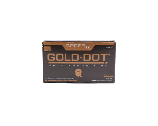 Picture of a 20 Rd box of 223 REM 75GR Speer Duty Rifle Gold Dot Soft Point (24475) at Bone Frog Ammunition