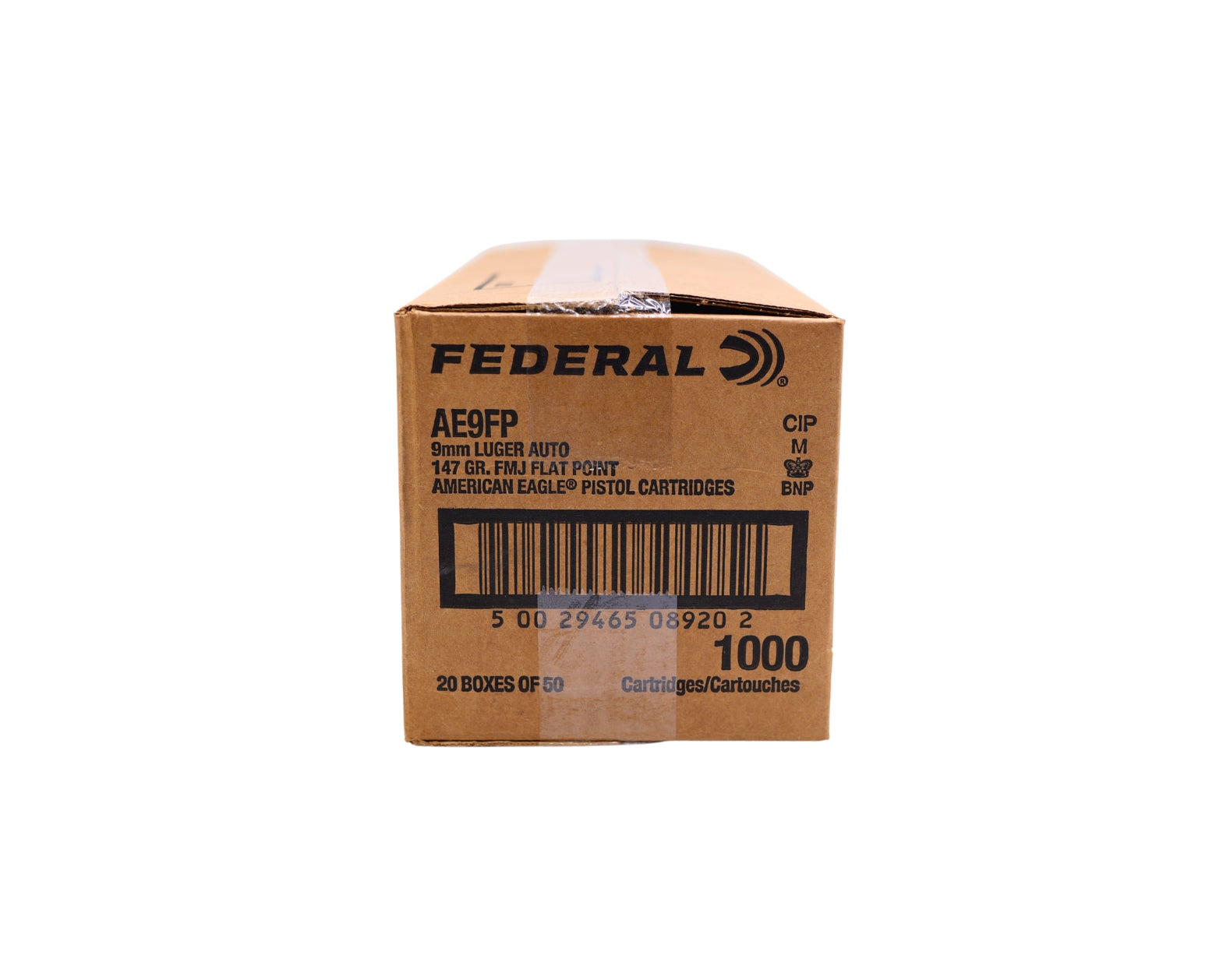 Picture of a 1000 RD case of 9MM 147GR American Eagle FMJ (AE9FP) - BONE FROG GUN CLUB