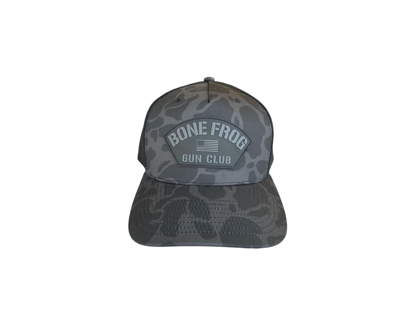 Grey Frogskin Trucker Hat at Bone Frog Gun Club front view