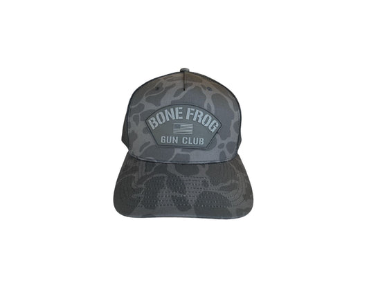 Grey Frogskin Trucker Hat at Bone Frog Gun Club front view