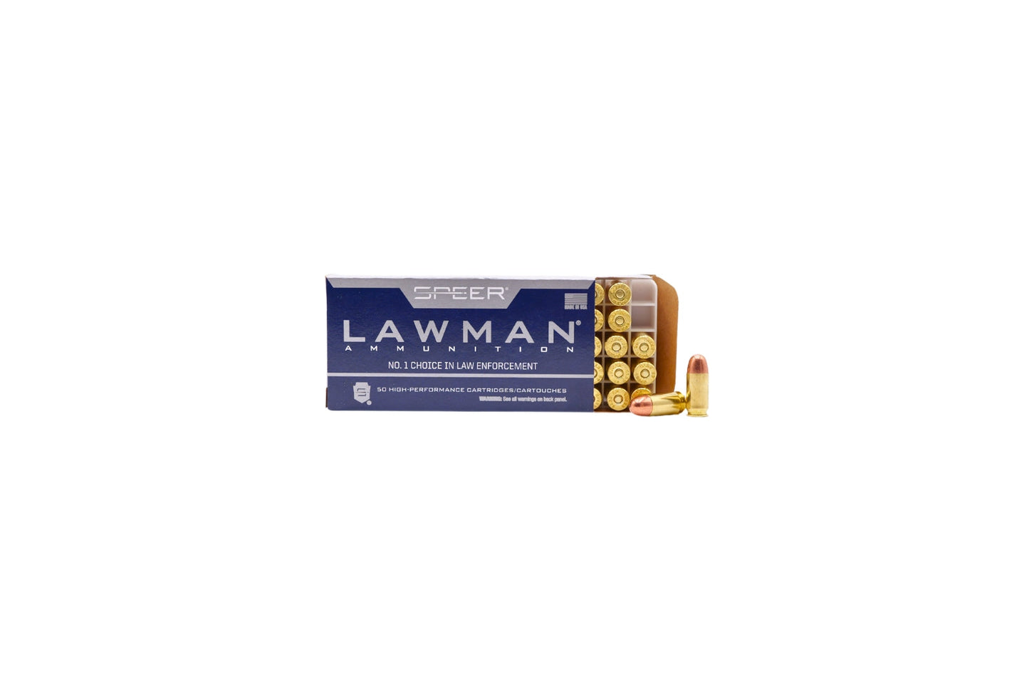 Picture of an open 50 RD box of 45 ACP 230GR Speer Lawman TMJ (53653) - Bone Frog Ammunition