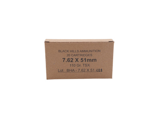 Picture of 20 RD boxes containing A7.62x51 110GR Black Hills Barnes TSX (MP2407.62x51N1) at Bone Frog Gun Club