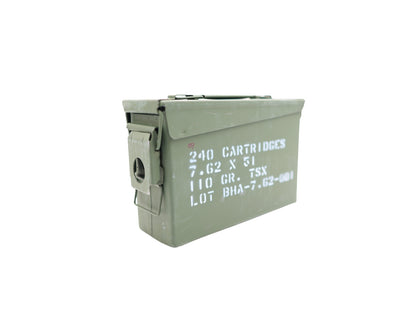 Picture of Side View of Ammo Can containing A7.62x51 110GR Black Hills Barnes TSX (MP2407.62x51N1) at Bone Frog Gun Club