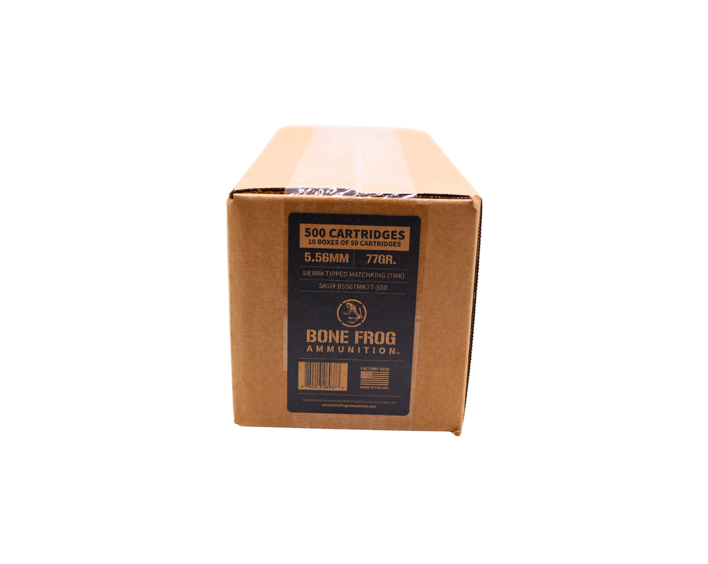 Picture of a 500 RD case of 5.56 77GR Bone Frog Ammunition™ Sierra Tipped MatchKing (TMK) at Bone Frog Ammunition 