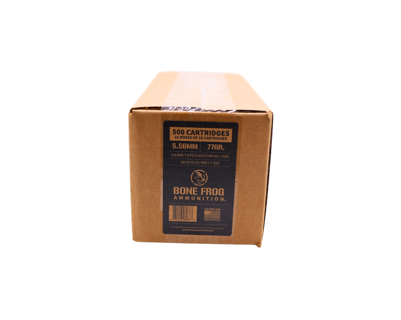 Picture of a 500 RD case of 5.56 77GR Bone Frog Ammunition™ Sierra Tipped MatchKing (TMK) at Bone Frog Ammunition 