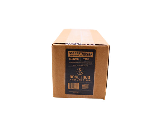 Picture of a 500 RD case of 5.56 77GR Bone Frog Ammunition™ Sierra Tipped MatchKing (TMK) at Bone Frog Ammunition 