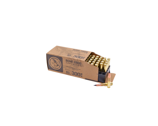 Picture of 50 RD Box displaying rounds of 300 Blackout 110GR Bone Frog Ammunition™ Barnes TAC-TX (B300BLKTACTX110) at Bone Frog Ammunition