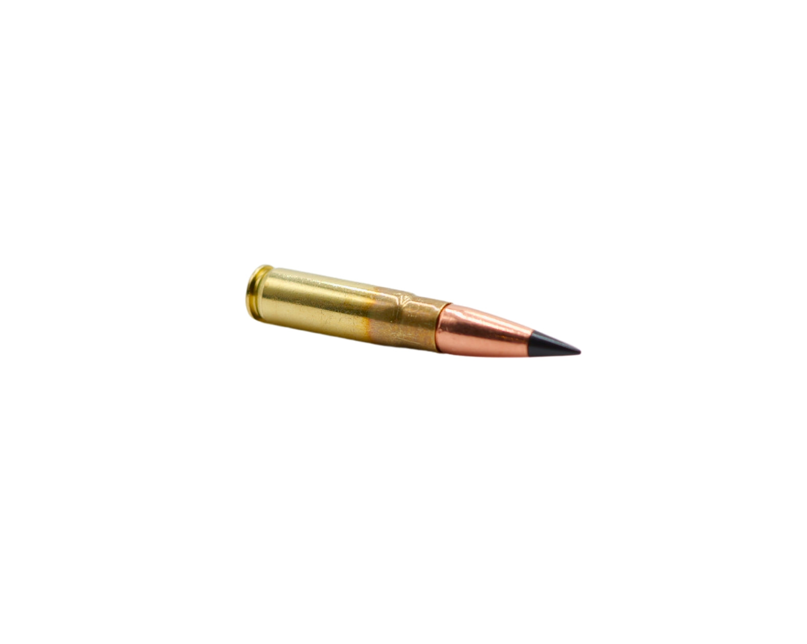 Picture of a round of 300 Blackout 110GR Bone Frog Ammunition™ Barnes TAC-TX (B300BLKTACTX110) on its side at Bone Frog Ammunition