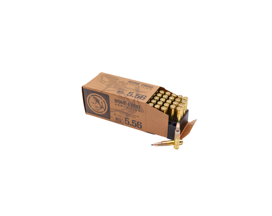 Picture of 50 Rd box of 5.56 77GR Bone Frog Ammunition™ Sierra Tipped MatchKing (TMK) at Bone Frog Ammunition 