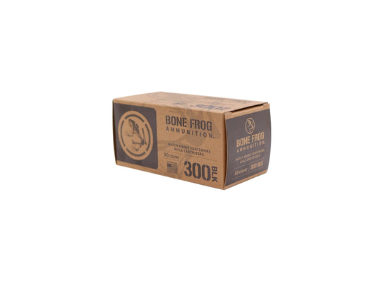 Picture of side view of 50 Rd box of 300 Blackout Subsonic 205GR Bone Frog Ammunition™ Sierra GameKing (SGK)(HPBT) Subsonic at Bone Frog Ammunition 