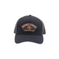 Front facing photo of Bone Frog Ammunition Snapback Trucker Hat Black with Black/Tan PVC Curve Logo sewn on