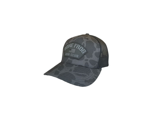 Grey Frogskin Trucker Hat at Bone Frog Gun Club side view