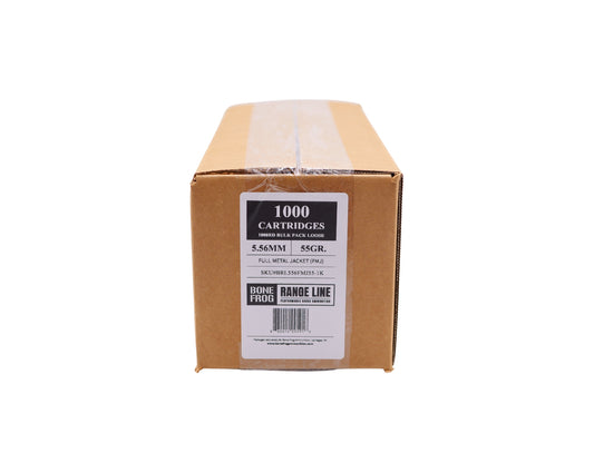 Picture of 1000 RD case of 5.56 55GR FMJ-BT Bone Frog Range Line™ (BRL556FMJ55-1K) at Bone Frog Ammunition.