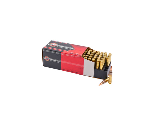 Picture of 50 RD box showing rounds of 5.56 77GR Black Hills Open Tip Match (D556N9) at Bone Frog Ammunition