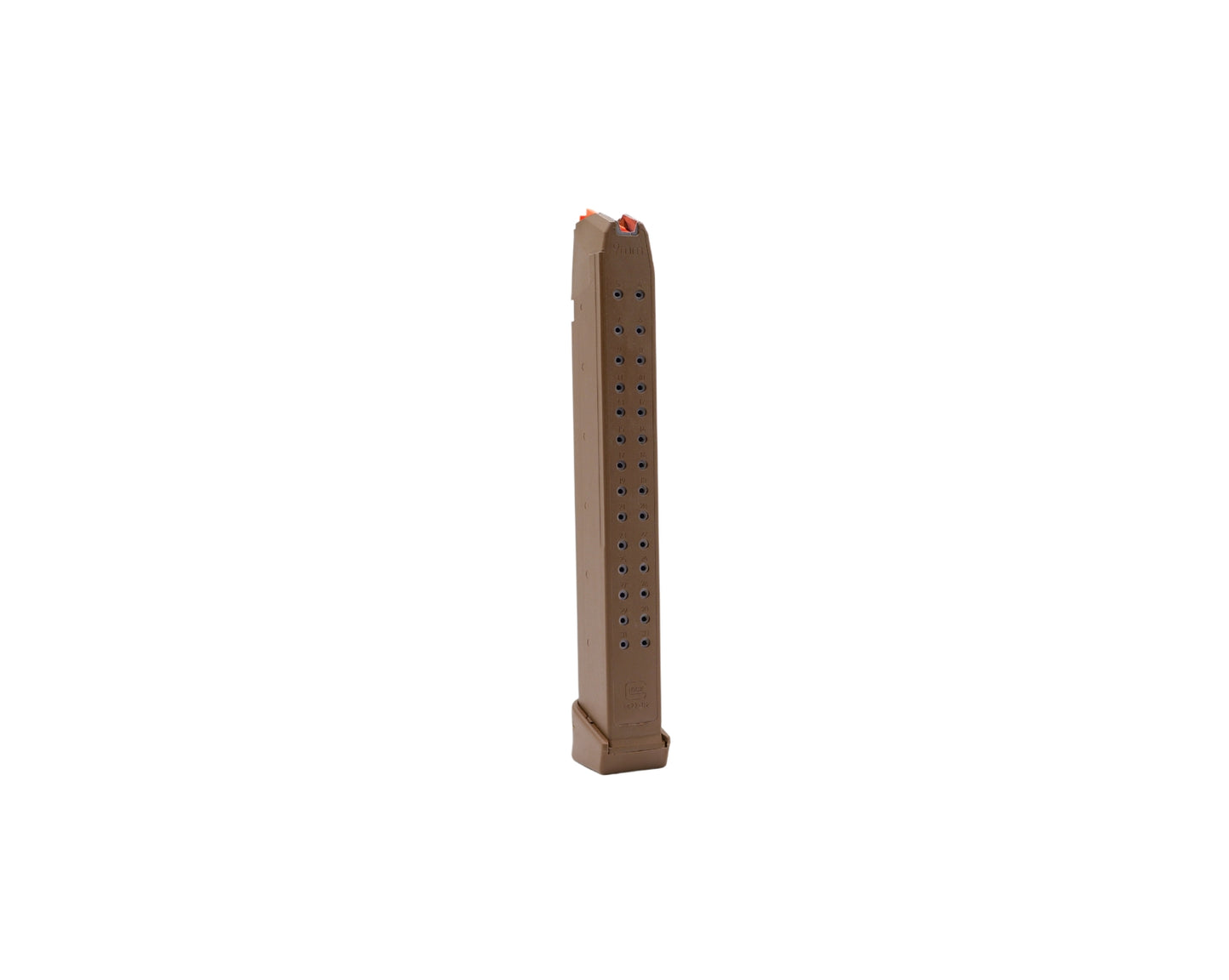 Picture of the side view of a FDE Glock 17 33 RD Magazine at Bone Frog Ammunition