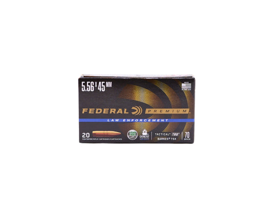 A picture of a 20 RD box of 5.56 70GR Federal Tactical Barnes TSX (TSX BT) (LE556TSX) at Bone Frog Ammunition