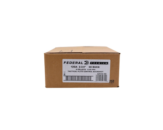 A case of 12GA Federal Tactical 00BuckShot 8 Pellet with FliteControl Wad 2 3/4 (LE133 00) 250 RDS at BFA.