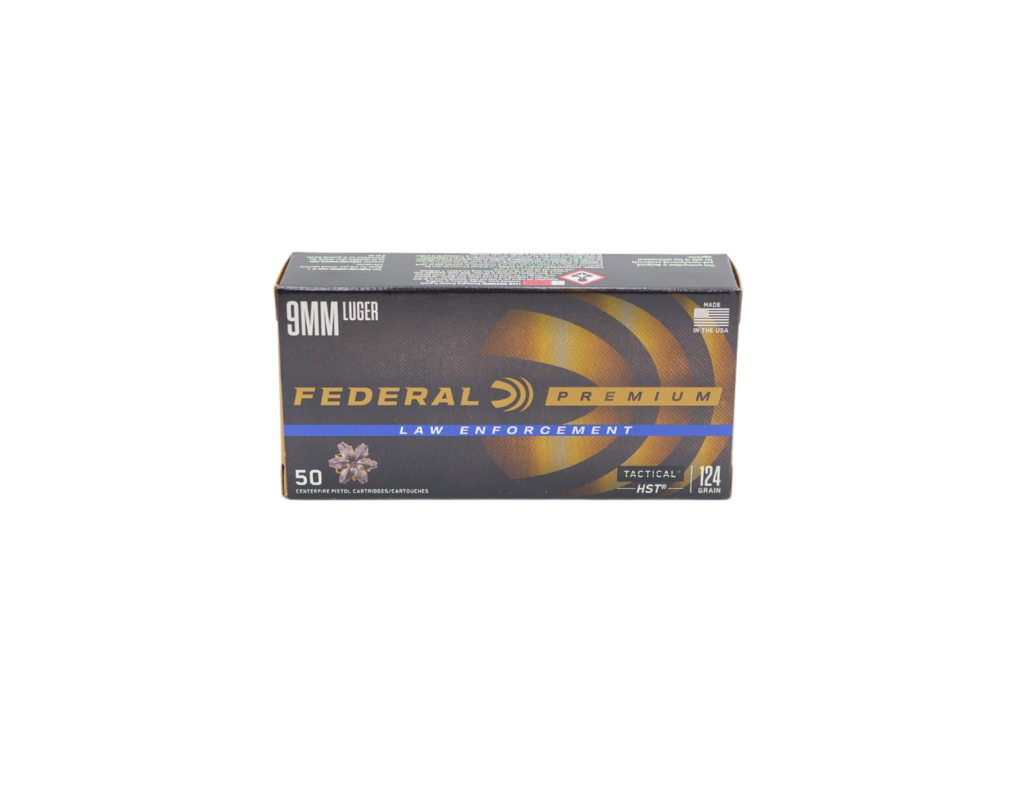 Photo of 50 round box showing 9MM 124GR Federal Premium Tactical HST JHP sku P9HST1 at Bone Frog Gun Club