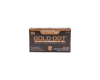 Picture of a 20 RD box of 300BLK 190GR Speer Gold Dot Tipped Subsonic (24484) at Bone Frog Ammunition 