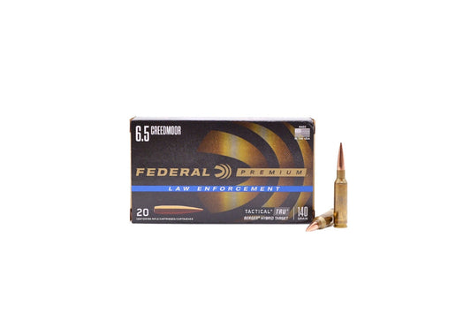 Picture of a 20 RD box with rounds of 6.5 Creedmoor 140GR Federal Berger Hybrid Target (T65CRDBH2) at Bone Frog Ammunition