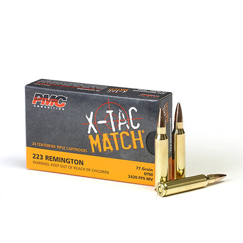 Picture of 20 round box displaying rounds of 223 Remington 77 GR OTM - Bone Frog Gun Club
