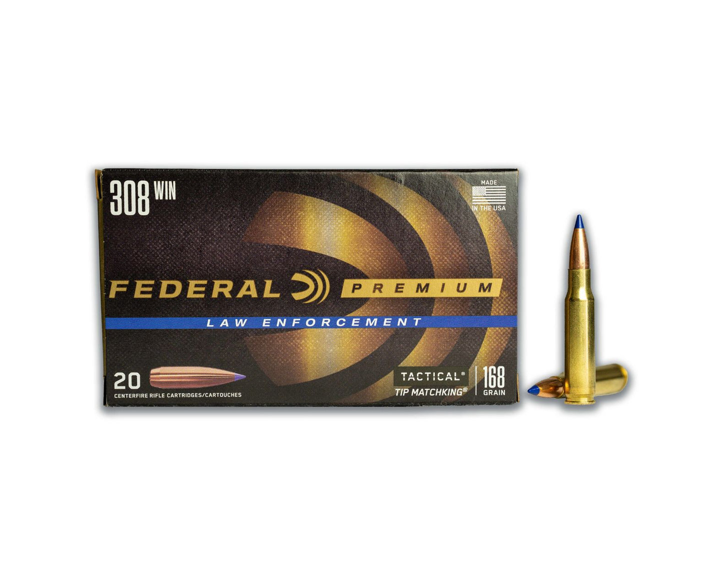20 Round box showing rounds of 308 (7.62x51) 168GR Federal Tactical Tip MatchKing® (T308T) - Bone Frog Gun Club
