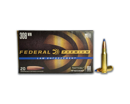 20 Round box showing rounds of 308 (7.62x51) 168GR Federal Tactical Tip MatchKing® (T308T) - Bone Frog Gun Club