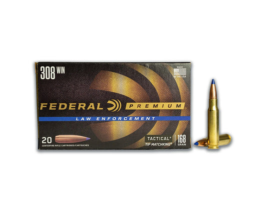 20 Round box showing rounds of 308 (7.62x51) 168GR Federal Tactical Tip MatchKing® (T308T) - Bone Frog Gun Club